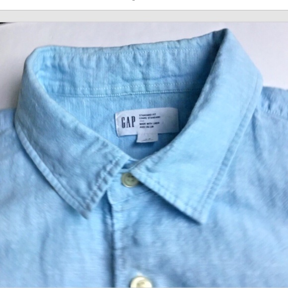 GAP  linen & cotton button front light turquoise blue shirt  Sz L - Picture 1 of 9